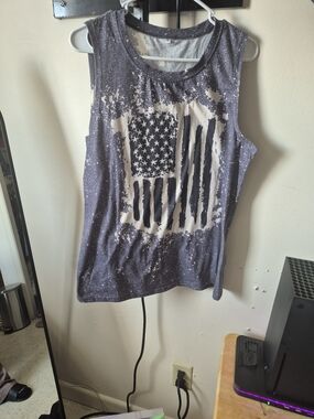 Sleeveless American Flag Print Tank Top - Gray